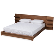 Baxton Studio Elina Modern and Contemporary Walnut Brown Finished Wood Queen Size Platform Storage Bed with Shelves Baxton Studio restaurant furniture, hotel furniture, commercial furniture, wholesale bedroom furniture, wholesale queen, classic queen